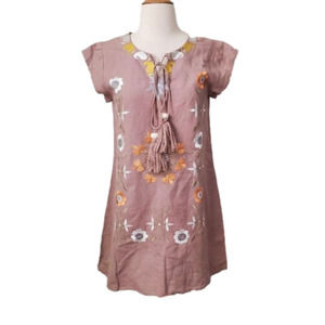 𝅺Bindu Peasant Dress Linen Floral S